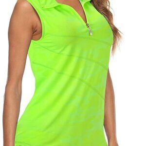 Women's Sleeveless Golf Tennis Polo Shirts Zip Up Dry Fit Workout Tank Tops Athl